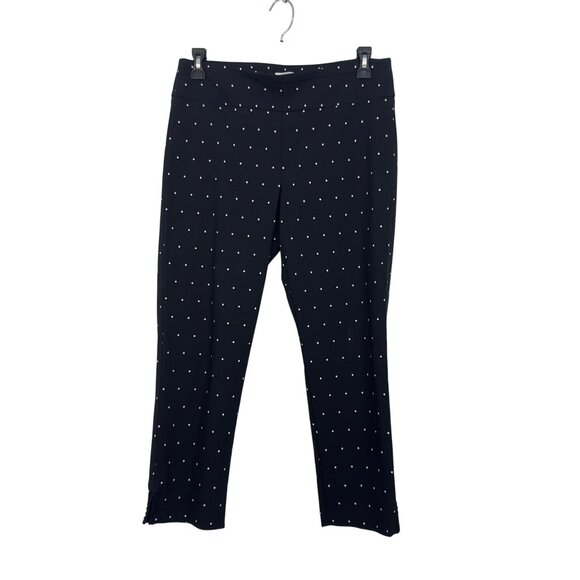 Crown & Ivy Womens 12P Petite Black Polka Dot Stretch Pants Pull On Slim Fit - Picture 1 of 12